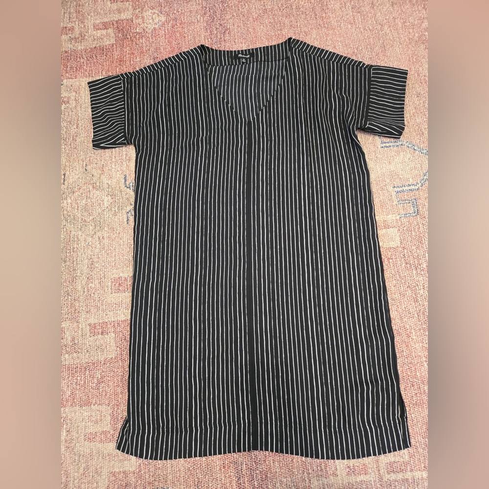 Madewell v neck smock short sleeve mini dress vertical strip size xs